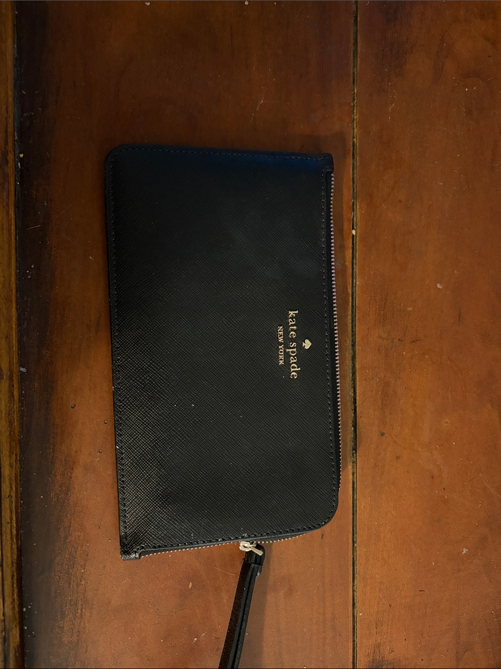 kate spade Black Saffiano Zip Wristlet Wallet with Gold Logo